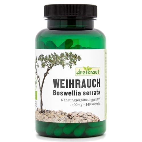 Weihrauch-Kapseln BIO, 140 Stück, 400mg, hochdosiert, Boswellia Serrata, 1600mg je Tagesdosis, 65% Boswellia-Säuren, 100% Indischer Weihrauchextrakt ohne Zusätze, Deutsche Herstellung Bio Öko Vegan