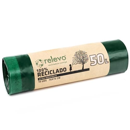 Relevo 100% recycelte Müllsäcke, extra strapazierfähig, 50 l, 10 Beutel Bio Öko