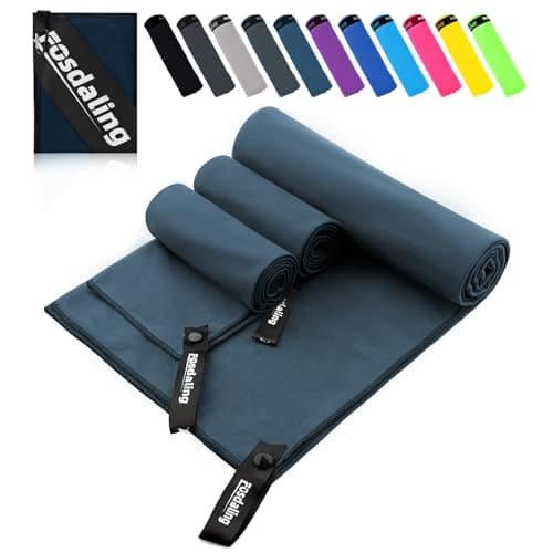 Mikrofaser Handtuch 3er Set - Groß 200×100cm & 2 Klein 80×40cm, Schnelltrocknend Microfaser Sporthandtuch, für Reisehandtuch, Badetuch, Fitness & Sport Handtücher und Strandtuch (Dunkelblau)