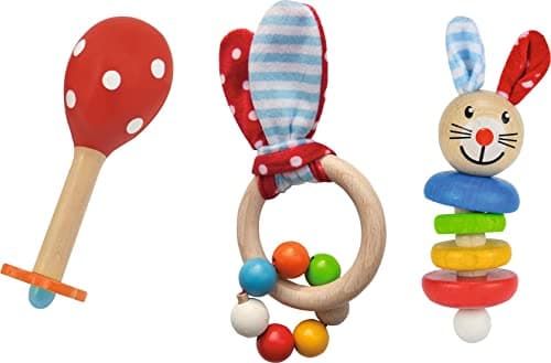Eichhorn 100017045 - Baby Starter/Geschenke Set mit Maraca, Greifling mit Sound und Greifling mit Hasenmotiv, 3-teilig, ab 3 Monaten Öko