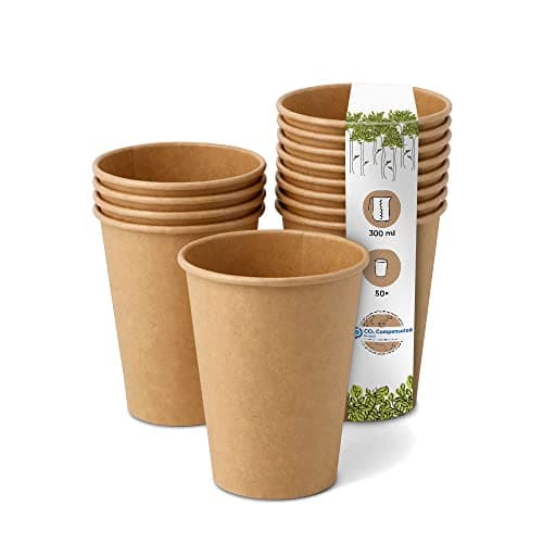 GREENBOX Kompostierbare Bio Einweg Becher I Einmalbecher Getränkebecher Wegwerfbecher Papierbecher mit PLA Beschichtung I 50 Stück Coffee to go Pappbecher braun ungebleicht 300 ml 12 oz Bio Öko
