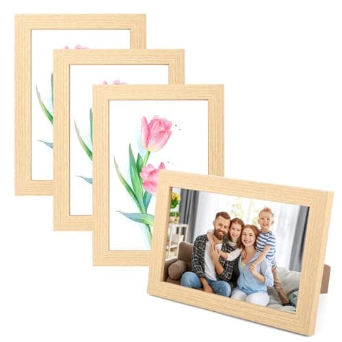 TOSAVGA 4er Bilderrahmen, Bilderrahmen 10x15, Bilderrahme Holz, Echtholz Fotorahmen Set, Fotorahmen, Photo Frame, Bilderrahme Klein für Wandbehänge oder Tischdekoration Öko