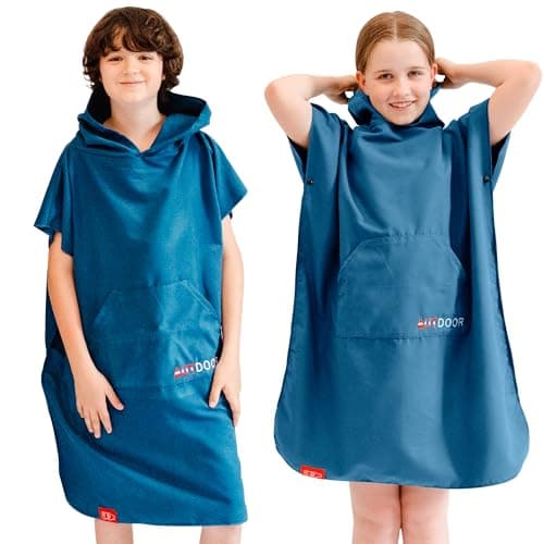 AUTDOOR® Mikrofaser Badeponcho Damen & Herren - nachhaltig aus 100% recycelten PET-Flaschen - Handtuch als Umziehhilfe für Strand und Wassersport - schnelltrocknend & kompakt (Blau, Kids) Öko