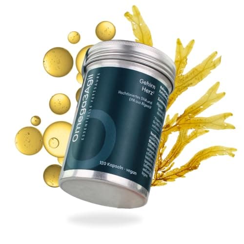 AgilNature Omega3Agil 120 Kapseln, 2-4 Monats-Ration – Veganes Omega-3 aus Algenöl für Herz & Gehirn, Für dein Wohlbefinden, Nachhaltige Algenölquelle, 100% vegan Öko Vegan