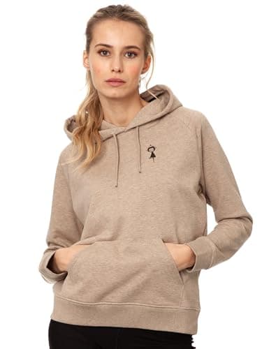 FellHerz Damen Hoodie Yoga-Mädchen Bio, fair, vegan und handbedruckt (DE/NL/SE/PL, Alphanumerisch, L, Regular, Regular, Heather Sand) Bio Öko Vegan