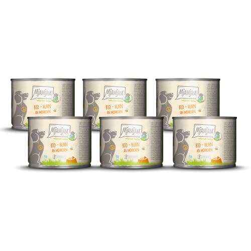 MjAMjAM – Premium Nassfutter für Hunde - natürlich lecker – Bio Huhn an Möhrchen,6er Pack (6 x 200g), getreidefrei mit extra viel Fleisch Bio Öko