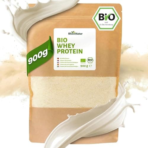 RheinNatur Bio Whey Protein-Pulver 900 g - Geschmacksneutrales Eiweißpulver ohne Zusatzstoffe & ohne Soja - 100% reines Bio Molke-Protein für Proteinshakes Bio Öko