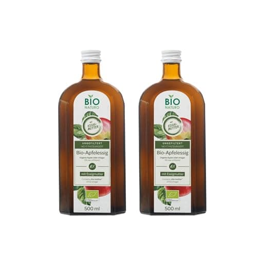 BIONATURO |Bio Apfelessig 6% 2x500ml - hochwertiger Essig aus ökologischen Äpfeln - naturtrüb, ungefiltert, reich an Nährstoffen - ideal für Küche, Diät&Gesundheit - Bio Apfelessig naturtrüb Essig Bio Öko