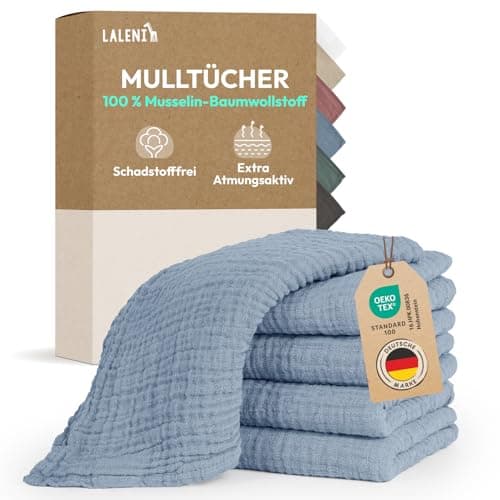 Laleni Spucktücher Baby im 5er Set aus Reiner Baumwolle - schadstofffreie Mulltücher weich 70x70 saugstarke Mussellintücher Baby - Musselin Tuch als Mullwindel waschbare Mulltücher - Blau