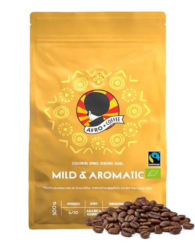 AFRO COFFEE Mild & Aromatic I 500g Premium Bio Kaffeebohnen Fairtrade I Arabica & Robusta Kaffee ganze Bohnen I Bohnenkaffee aus Ostafrika mit blumiger Note I handgepflückt, mittel geröstet, säurearm