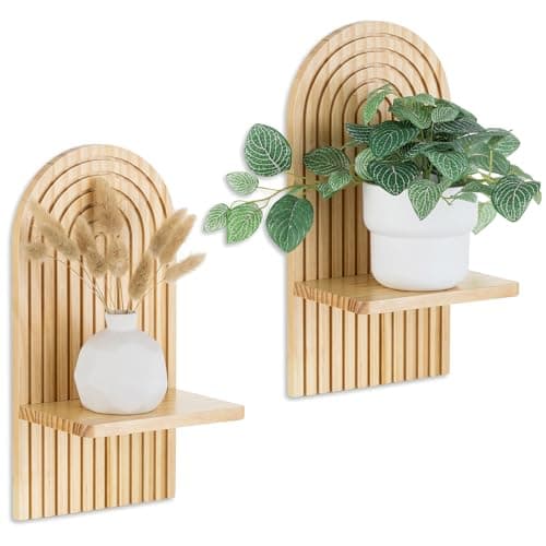 Walasis Wandregal Holz Boho Wanddeko: Holz Wand Deko Kinderzimmer Wand Regale Klein Pflanzregal für Wohnzimmer Schlafzimmer (Natur)