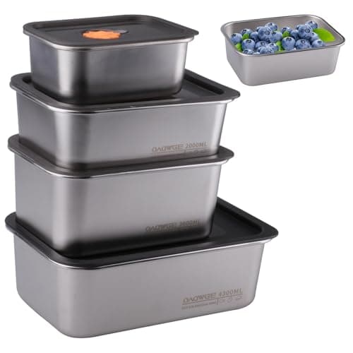 Doafoce 4 Stück Frischhaltedosen mit Deckel, Brotdose Edelstahl, Vorratsdose Lebensmittelbehälter, Wiederverwendbar Gefrierdosen, für Kühlschrank Restaurant Küche (1000ml+2000ml+3000ml+4300ml)