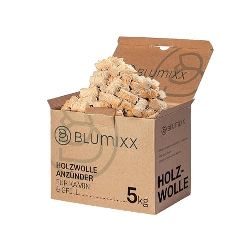Blumixx Kaminanzünder Holzwolle Anzünder 5 kg - ca. 500 STK. - Ökologische Kamin- und Grillanzünder aus reinem Holz und Wachs, FSC-Zertifiziert, Effiziente und nachhaltige Anzündhilfe Bio Öko