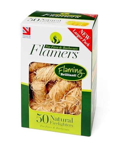 Flamers Grill- und Kaminanzünder 50 Stk. I Anzündwolle zum schnellen Feuermachen I Anzünder Holzwolle für Pizzaofen, Feuerschale, Kamin & BBQ Grill, Braun