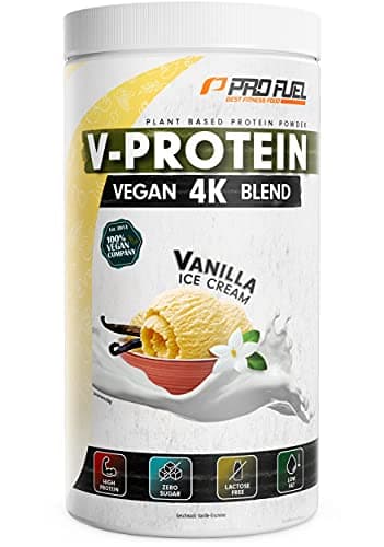 Vegan Protein VANILLE - V-Protein 4K Blend, 750g | Unglaublich lecker & cremig | Aus Sonnenblumen, Soja, Hanfsamen & Kürbiskernen | Pflanzliches Eiweißpulver mit 81% Eiweiß Öko Vegan