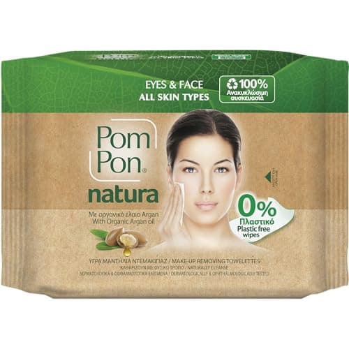 Pom Pon NATURA Gesichts und Augen Make up Entfernungstücher, mit Bio-Arganöl, 100% Naturfasern, 20 Stück Bio