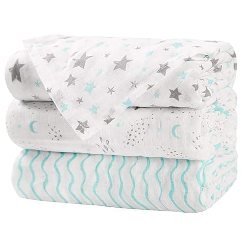 Little Grape Land Baby Pucktuch, Mulltuch 120 x 120cm 3er Set,Mullwindeln Babydecken für Junge und Mädchen, Spucktücher Baby, Musselin Babydecke Swaddle für Neugeborene,(Aqua)