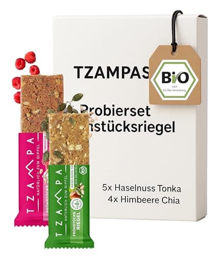 TZAMPAS Müsliriegel BIO 9x70g · Frühstücksriegel Clean Eating · Superfood Riegel · Sportlernahrung & Notfallnahrung · Try-Me Probierset Bio Vegan