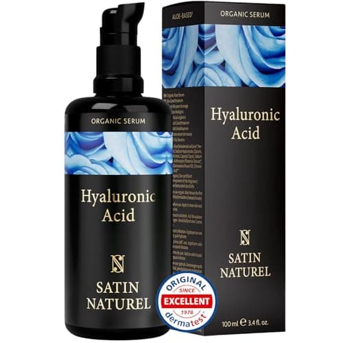 Satin Naturel Hyaluron Serum 100ml mit Bio Aloe Vera – Hochdosiertes Hyaluronsäure Serum für Gesicht, Männer & Frauen – Vegane Anti-Aging Gesichtspflege mit 24h Feuchtigkeit Bio Öko Vegan