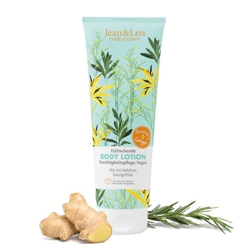 Jean & Len Erfrischende Bodylotion Rosmarin & Ingwer, für ein belebtes Hautgefühl, versorgt die Haut mit Feuchtigkeit, würzig-frischer Duft, Körperlotion, ohne Parabene & Silikone, vegan, 250 ml Öko Vegan