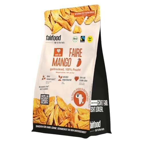fairfood Bio Mango getrocknet 400 g – Bio & Fairtrade – ungeschwefelt & ungezuckert – aus kontrolliert biologischer Landwirtschaft - Bio - Öko - Vegan
