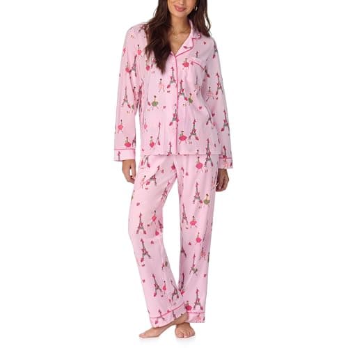 Bed Head PJs Passender Damen-Pyjama – weiche Bio-Baumwolle, langärmelig, Button-Down-Pyjama, Oberteil und Hose, Loungewear und Nachtwäsche, Tres Chic, L Bio Öko