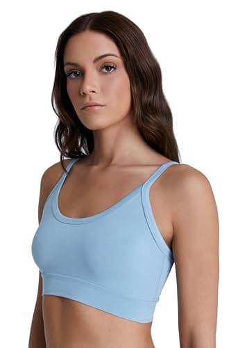 ALBERO NATUR Damen Bustier Bio-Baumwolle Sport BH Unterhemd Yoga Pilates (DE/NL/SE/PL, Alphanumerisch, L, Regular, Regular, Graublau) Bio
