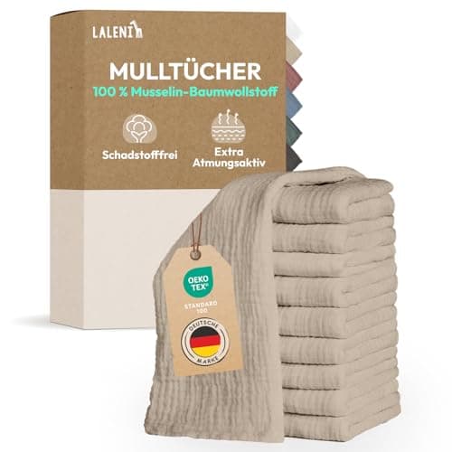 Laleni Spucktücher im 10er Set aus Reiner Baumwolle - Schadstofffreie Mulltücher 70x70 - Saugstarke Mussellintücher - Musselin Tuch als Waschbare Mullwindel - Beige