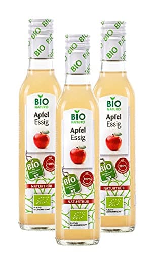 BioNaturo - Bio Apfelessig Naturtrüb 3x250ml – Ungefiltert, Mit „Mutter des Essigs“, Ideal für Salate, Saucen und Gesundheitsvorteile Bio Öko