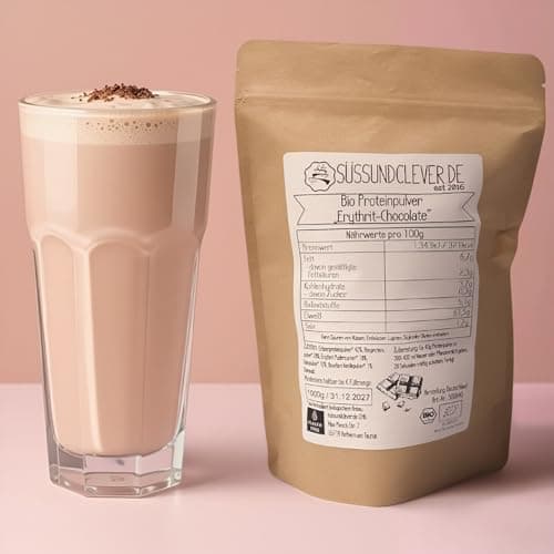 süssundclever.de® Bio Proteinpulver "Erythrit-Chocolate" | 500g | vegan | 60% Protein | mit Erythrit, Kakao und Bourbon Vanille | mit Reisprotein & Erbsenprotein | ohne Zuckerzusatz oder Aromen Bio Öko Vegan