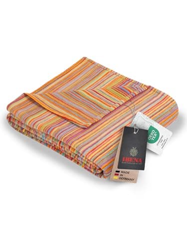 Ibena Rio Baumwolldecke 140x200 cm - Kuscheldecke Biobaumwolle Streifen bunt, angenehm leichte und kuschelweiche Wolldecke, hochwertige Qualität Made in Germany Bio Öko