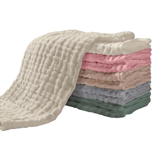 Yoofoss Mulltücher Baby 10er Mullwindeln Baumwolle Spucktücher 27x50 cm Stoffwindeln 6 Lagig Saugfähig Faltwindeln Waschlappen für Baby Neugeborene Mehrfarbig