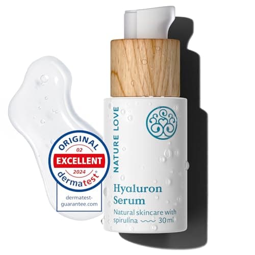 NATURE LOVE® Hyaluron Serum - 30ml hochdosierte Hyaluronsäure - 100% Naturkosmetik - mit Sanddornblätter-Extrakt, Spirulina & Glycerin - Feuchtigkeitsserum, Gesichtsserum, Parfümfrei