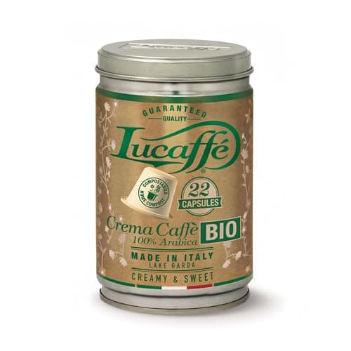 Lucaffè - 22 Kaffeekapseln Kompatibel mit Nespresso Crema Caffè Bio, Dose | Kaffee Kapsel Kaffeemaschine | Mittlere Röstung | Süsser & cremiger Geschmack | Intensives & umhüllendes Aroma | Fair Trade Bio Öko