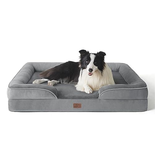 BEDSURE orthopädisches Hundebett Ergonomisches Hundesofa - 89x63 cm Hundecouch mit eierförmiger Kistenschaum für mittlere Hunde, waschbar rutschfest Hundebetten, grau Öko