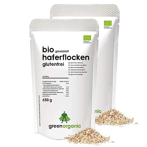 Bio Haferflocken glutenfrei, Großblatt, kernig, Frühstücksflocken, für Porridge, ohne Zucker greenorganic (2x 450g) Bio Öko