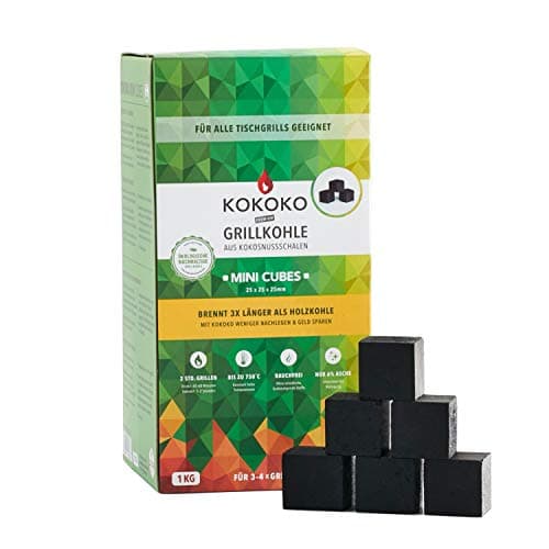 McBrikett KOKOKO MINI Cubes Premium Grillkohle für Tischgrills, 1 kg Bio Kokos Grillbriketts Bio Öko