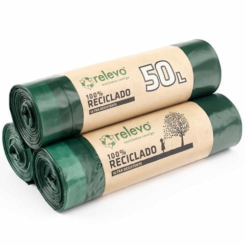 Relevo 30 Stück Müllbeutel 50 L - 100% Recycelt Müllsäcke mit Zugband Bio Öko