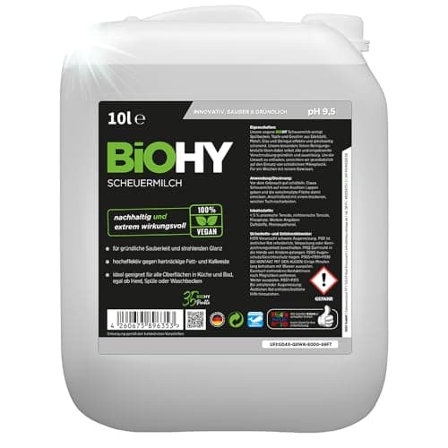 BiOHY Scheuermilch (10 Liter Kanister) | entfernt hartnäckigen Schmutz mühelos | streifenfreie Reinigung ohne Kratzer | schonend zu Material & Umwelt | für Emaille, Keramik & Edelstahl Bio Öko Vegan