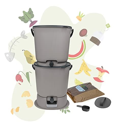 NATIV Bokashi Eimer Starter Set | 2 Bokashi Eimer mit Bokashi Ferment | Küchenkomposter für die Herstellung von Bokashi Kompost | Bokashi-Eimer aus recyceltem Plastik Bio Öko