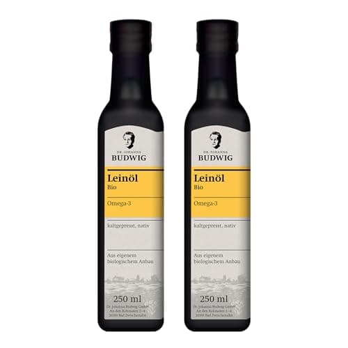 Dr. Budwig Leinöl Bio kaltgepresst (2x 250ml) - Omega 3 hochdosiert aus Bio Leinsamen - ungefiltert aus 100% nachhaltigem Anbau- veganes Leinsamenöl - flüssig - naturrein - Öl für Kinder Bio Öko Vegan