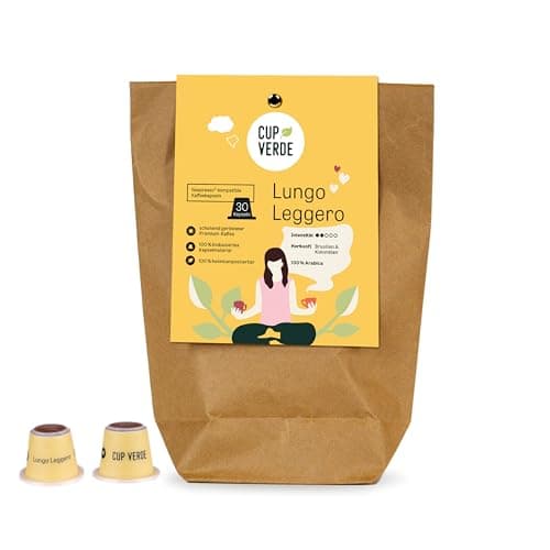 Cup Verde – 30 Lungo Leggero Kaffeekapseln kompatibel mit Nespresso* / mild und säurearm / nachhaltig - heimkompostierbar - schonend geröstet Bio Öko