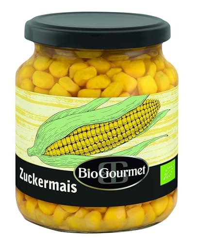 BioGourmet Bio-Zuckermais – Feiner Zuckermais aus ökologischem Anbau in den Niederlanden – Ideal für Salate, Beilagen & kreative Küche, Glas 1 x 350g Bio Öko