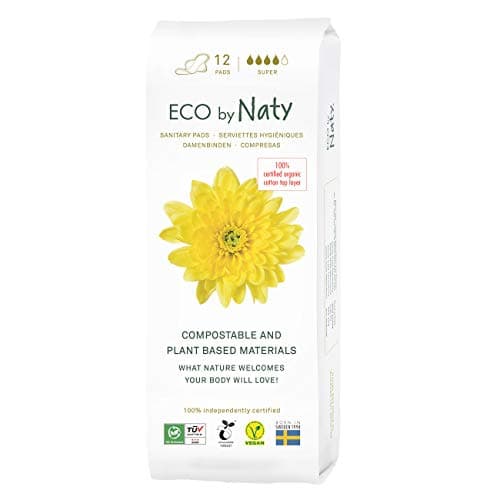 Eco by Naty Damenbinden Super – Pflanzliche und saugfähige Bio-Hygienebinden mit Flügeln, Menstruationsprodukt aus Bio-Baumwolle, Besser für die weibliche Gesundheit (12 Stück)