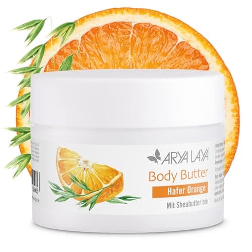 ARYA LAYA Body Butter Hafer Orange, 200 ml - reichhaltige Körperbutter mit Sheabutter bio, auch geeignet für trockene Haut, dezenter Duft nach Cerealien mit feiner Orangennote, vegan Bio Vegan