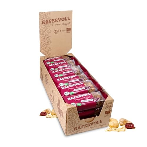 HAFERVOLL Organic Flapjack Berry & Cashew, 18 x 60 g Müsliriegel - Bio-zertifiziert, mit Honig ohne Zusatz von Zucker, Hafer, im Ofen gebacken Bio