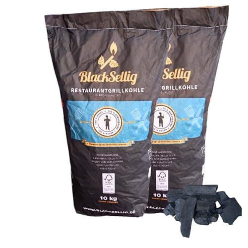 BlackSellig Restaurantgrillkohle – Profiqualität aus nachhaltiger Forstwirtschaft - FSC Zertifiziert (20kg) Öko