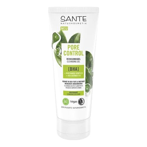 SANTE Naturkosmetik Pore Control BHA Reinigungsgel, mit mattierendem Bio-Grüner Tee, BHA & Niacinamid Komplex, veganes Waschgel für Mischhaut, porenverfeinernde Reinigung, 100ml
