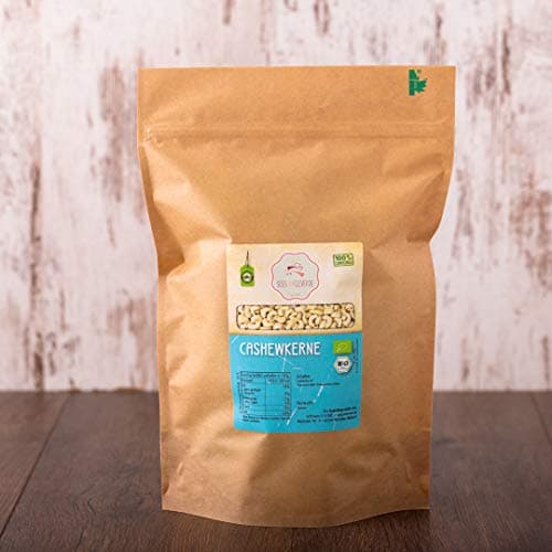 süssundclever.de® | Bio Cashewkerne | ganz Kerne | 1 kg | 100% naturbelassen | plastikfrei und ökologisch-nachhaltig abgepackt | Cashews Bio Öko