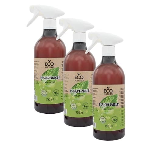 EcoNaturo - Ökologisch Umweltfreundlicher Allzweckreiniger mit Frischem Pfefferminzduft 3x750 ml - Pfefferminz 6% Essig - Reinigungsmittel für Küche, Bad und Böden - Recycling-Verpackung Bio Öko